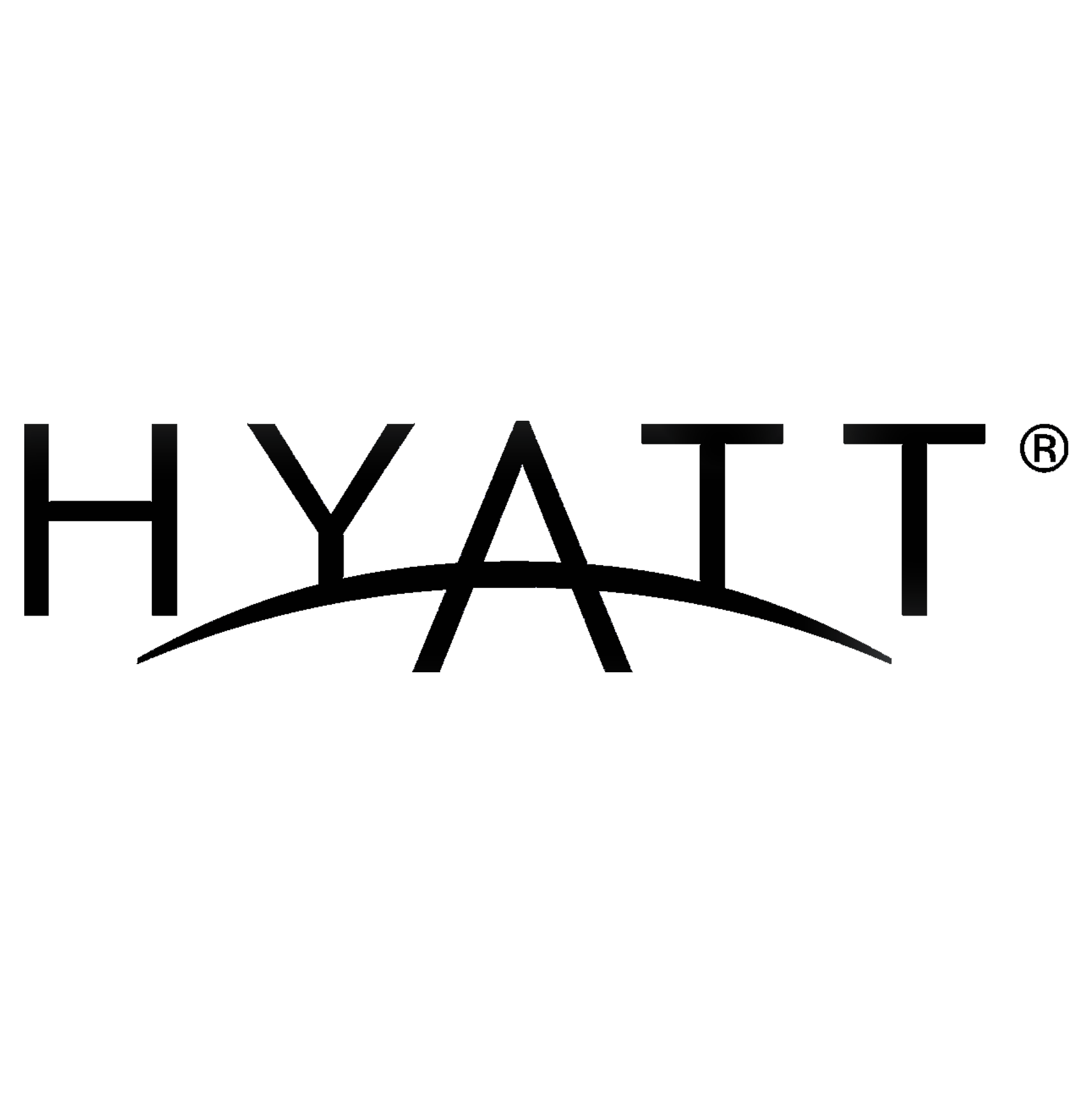 The image shows the HYATT logo in black, with a curved line connecting the bottoms of the H, A, and T letters—ideal branding inspiration for a roofing contractor or commercial roof repair company. A registered trademark symbol appears next to the word.